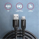 AXAGON BUCM-AM15AB, HQ kabel USB-C &lt;-&gt; USB-A, 1.5m, USB 2.0, 3A, ALU, oplet, černý