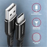 AXAGON BUCM-AM15AB, HQ kabel USB-C &lt;-&gt; USB-A, 1.5m, USB 2.0, 3A, ALU, oplet, černý