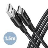 AXAGON BUCM-AM15AB, HQ kabel USB-C <-> USB-A, 1.5m, USB 2.0, 3A, ALU, oplet, černý