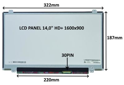 LCD PANEL 14,0" HD+ 1600x900 30PIN MATNÝ / ÚCHYTY NAHOŘE A DOLE